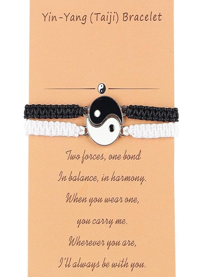 WENGIFT Best Friend Bracelets with Adjustable Cord for Two Matching Yin Yang for Couples, Lovers, Friends, Boyfriend & Girlfriend, His & Hers - Valentines Gift - Image 1